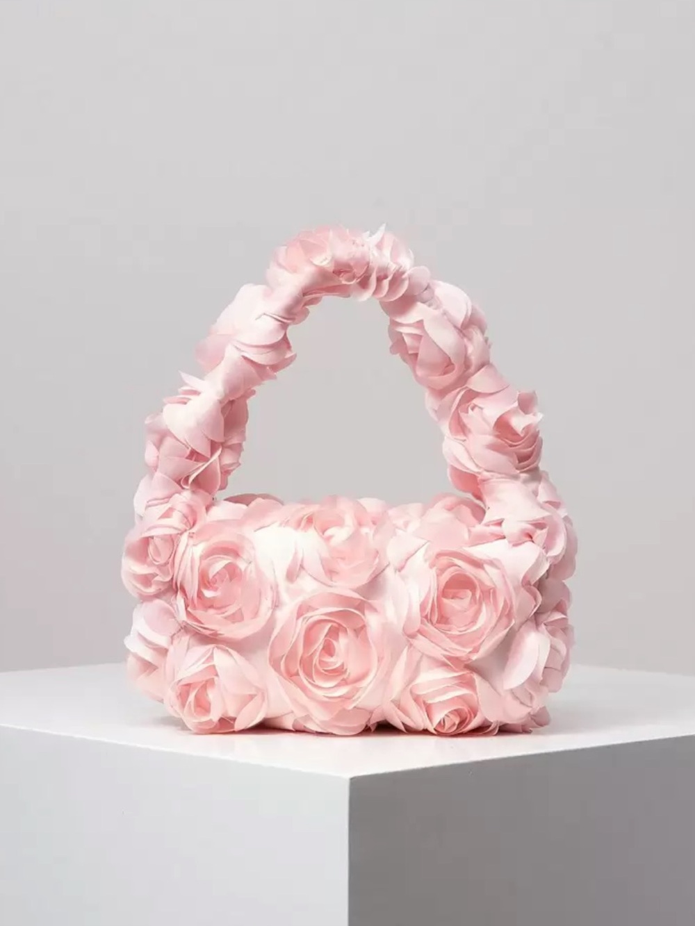 Romantic Pink Floral Mini Bag - Rose-Textured Handbag